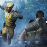 Wolverine lunges with claws extended at a man in a snowy battlefield; logo and © 2026 Marvel in the corner.